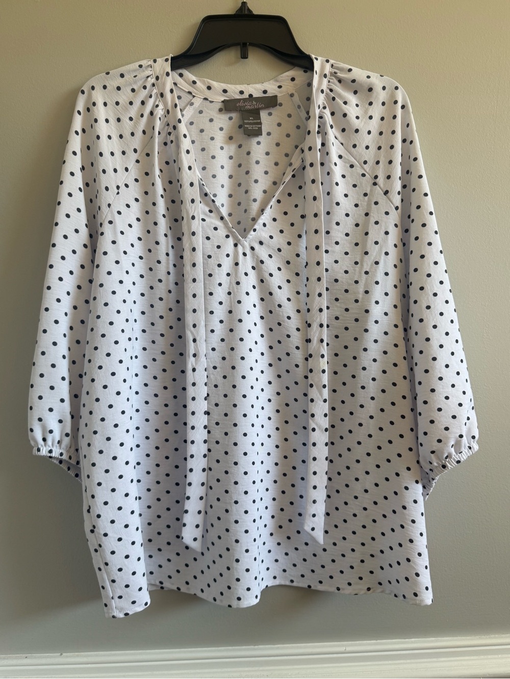 Olivia & Martin blouse, black/white polka dots, like new, XL